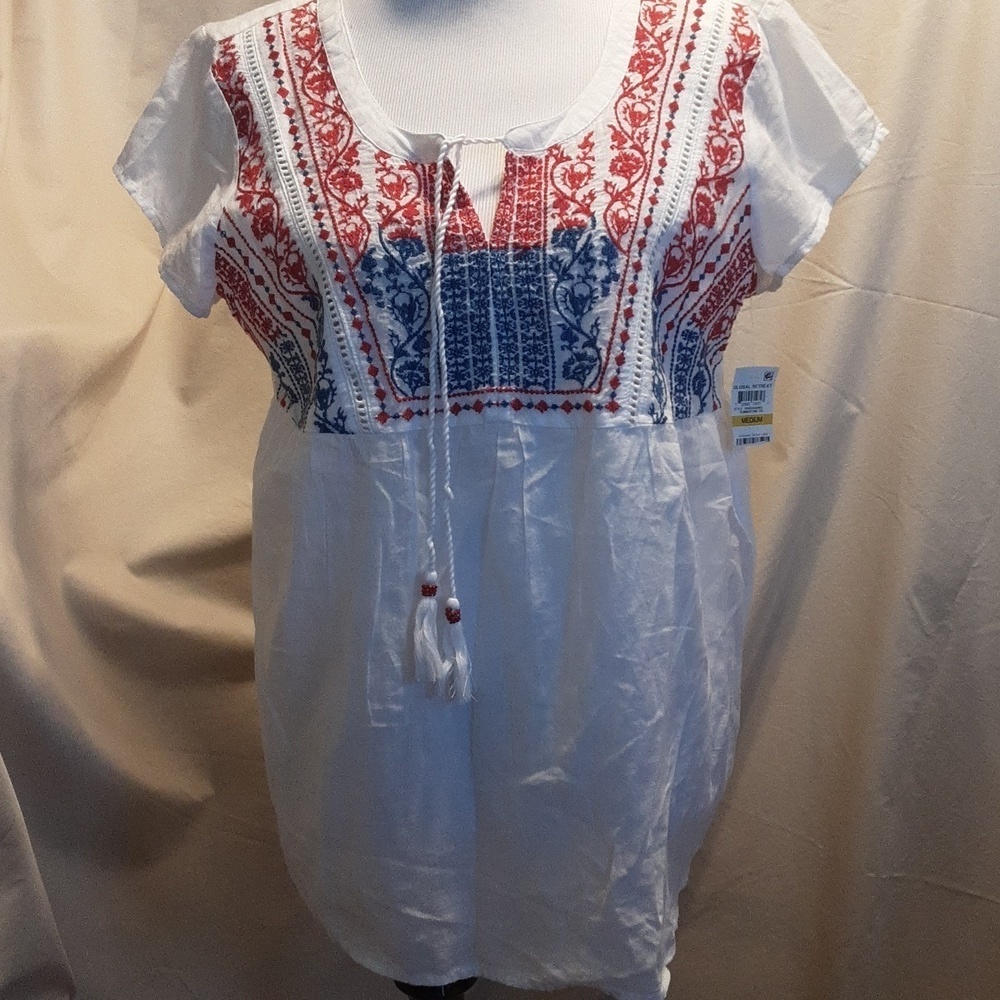 Style & Co. Embroidered Red and Blue Blouse SZ MD